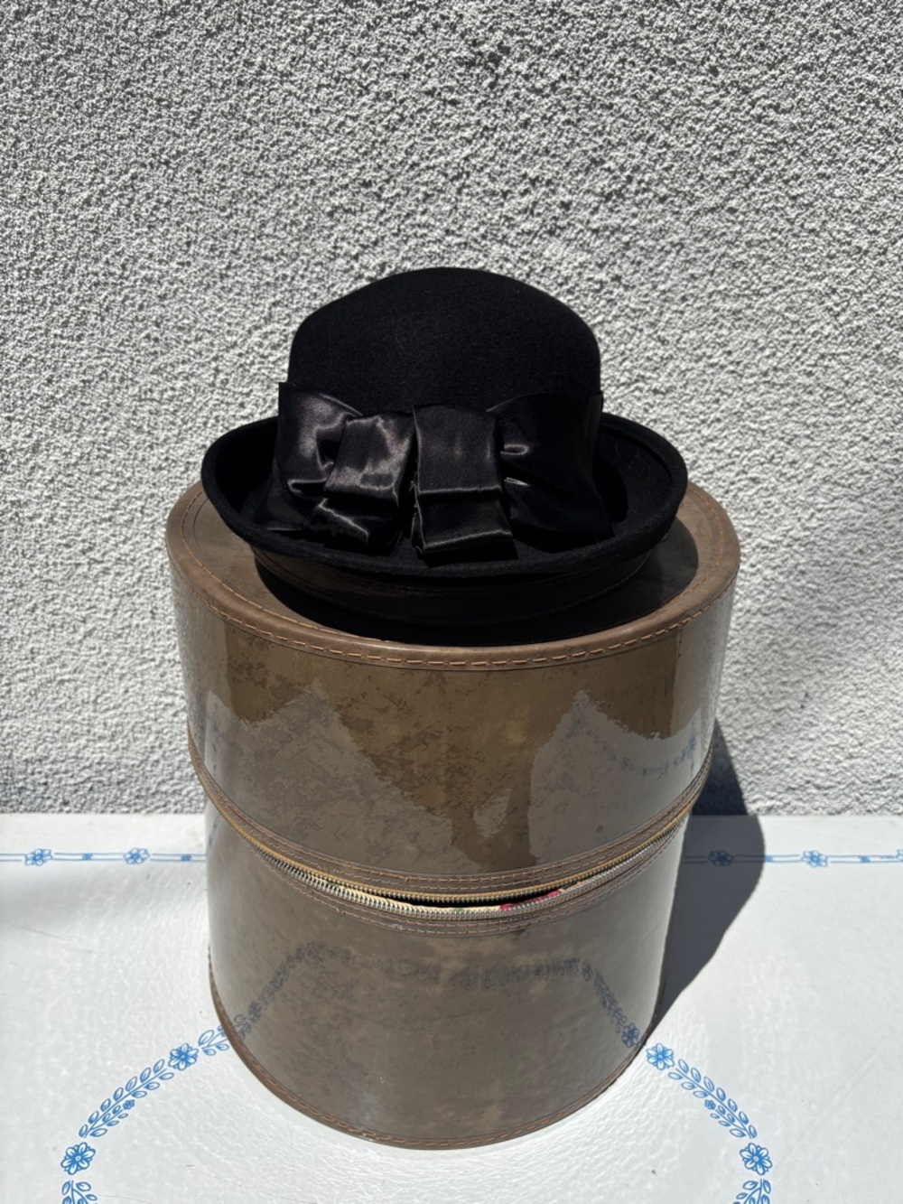 Vintage Wool Bowler Hat Amanda Smith Made In Italy 100% Wool Black W/ Satin Bow